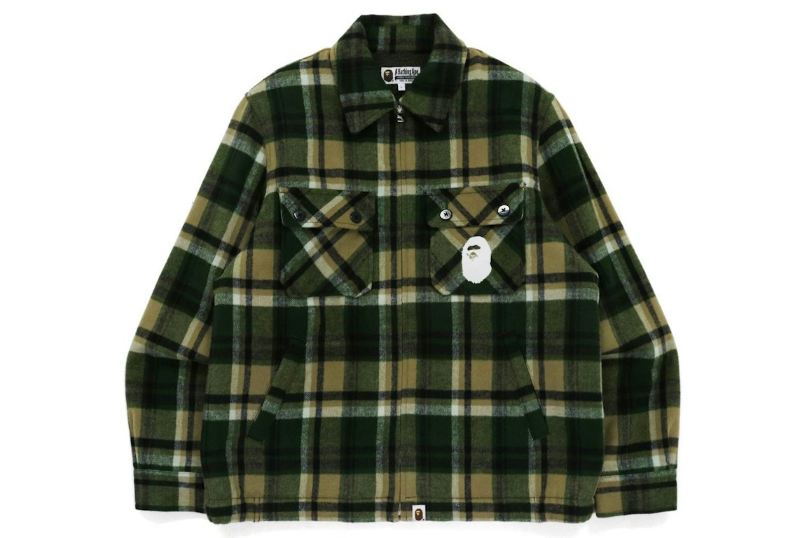 Pre-owned Bape Check Zip Cpo Jacket Olivedrab