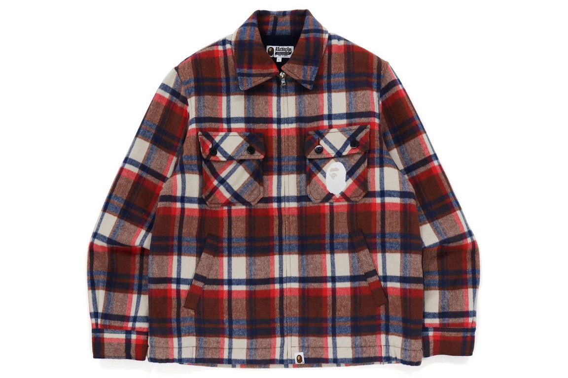 Pre-owned Bape Check Zip Cpo Jacket Red
