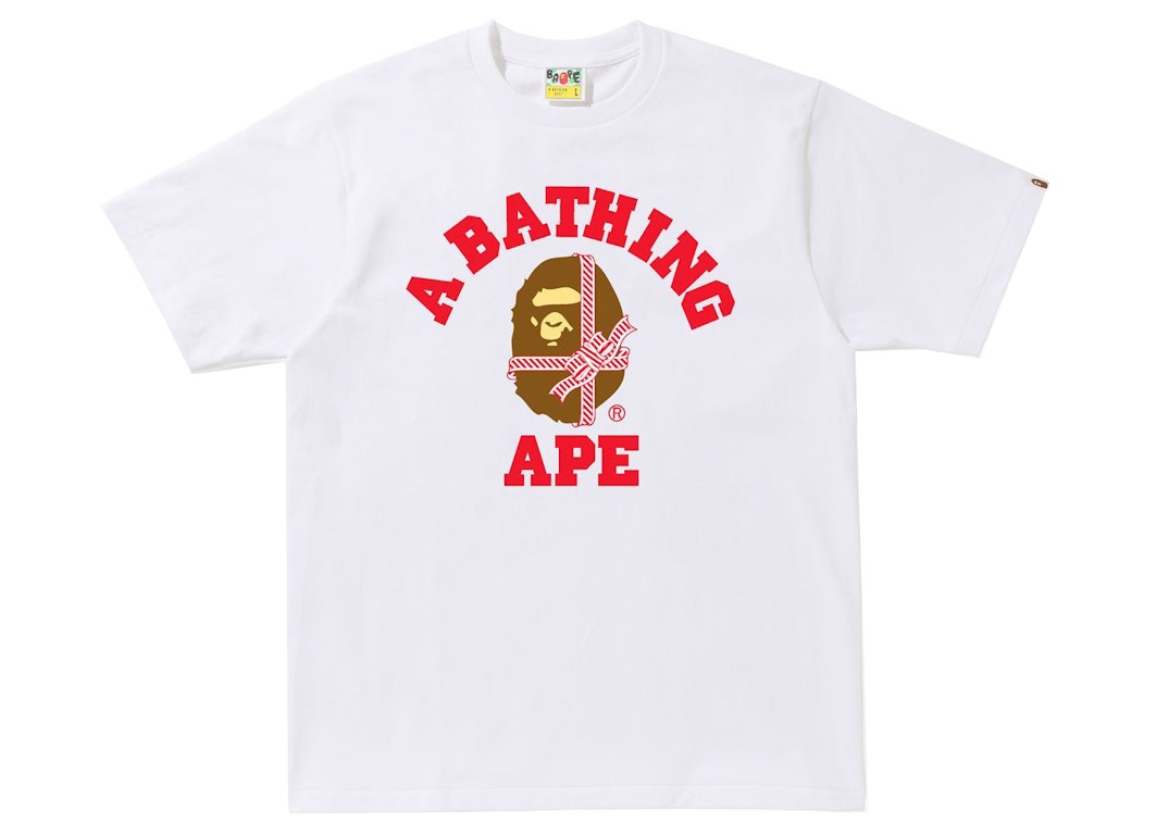 Pre-owned Bape Christmas College Tee White/red