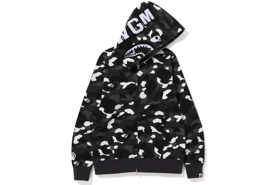 Bape space camo shark full zip hoodie black Clearance