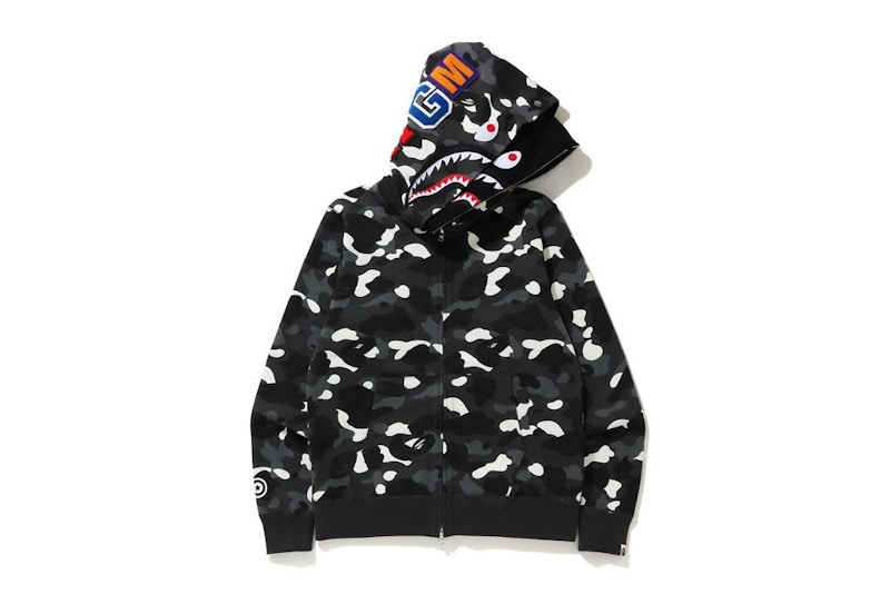 BAPE City Camo Shark Wide Full Zip Double Hoodie Black