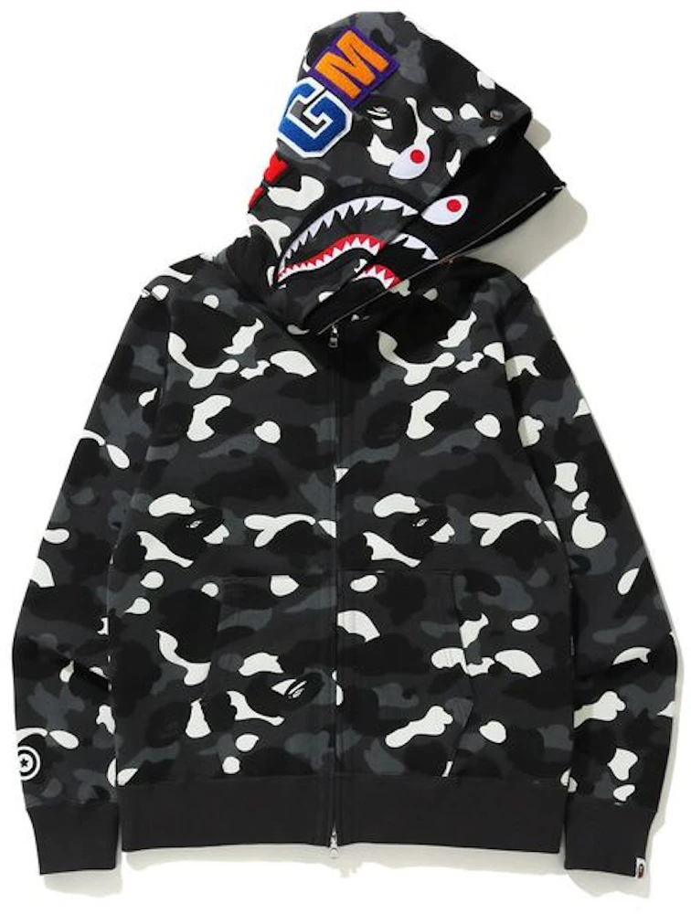 Bape Grid Camo Shark Full Zip Hoodie 'Black' | Black | Men's Size 106