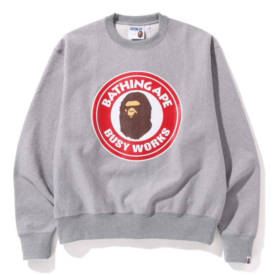 BAPE Classic Busy Works Relaxed Fit Crewneck Sweatshirt Grey ...