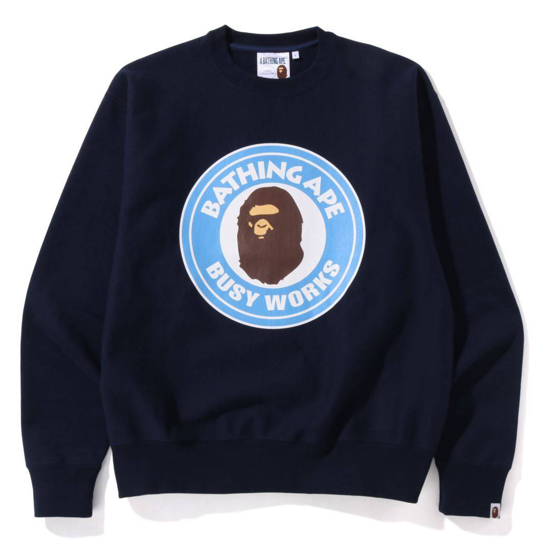 BAPE Classic Busy Works Relaxed Fit Crewneck Sweatshirt Navy Men's
