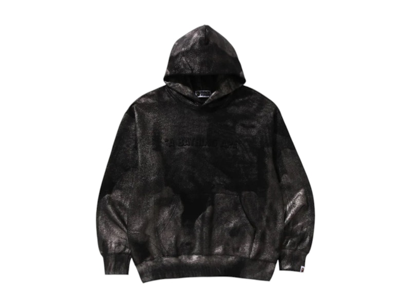 Pre-owned Bape Men's Coatted Emboss Logo Relaxed Fit Pullover Hoodie In Black