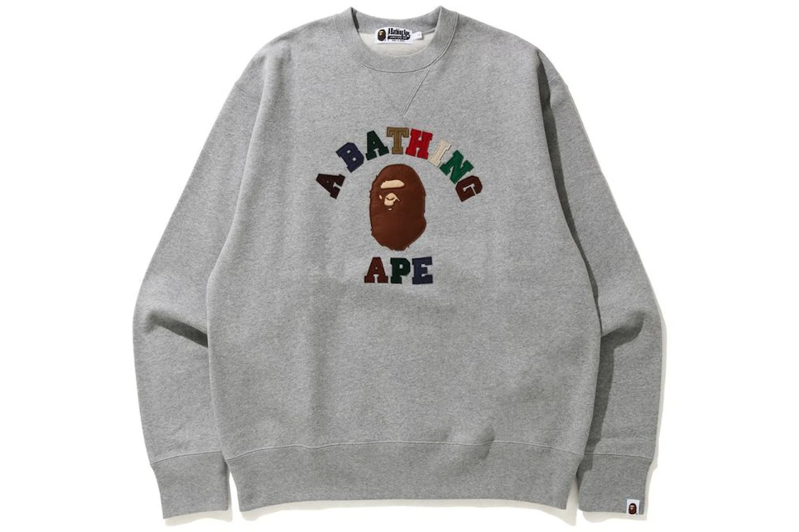 BAPE College Applique Relaxed Fit Crewneck Gray