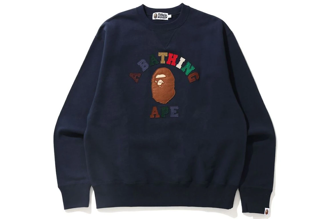 BAPE College Applique Relaxed Fit Crewneck Navy