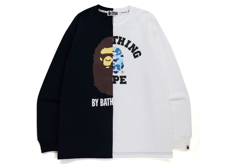 BAPE College & By Bathing Relaxed Fit Ape L/S Tee Navy Men's