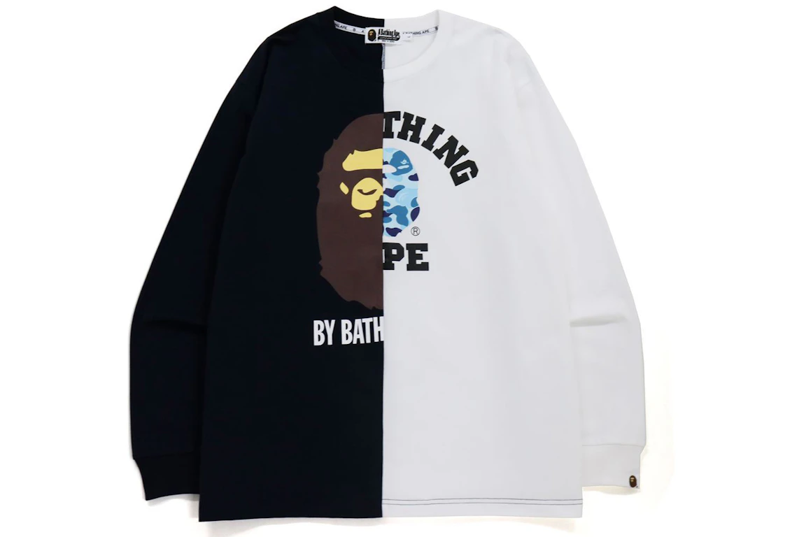 BAPE College & By Bathing Relaxed Fit Ape L/S Tee Navy