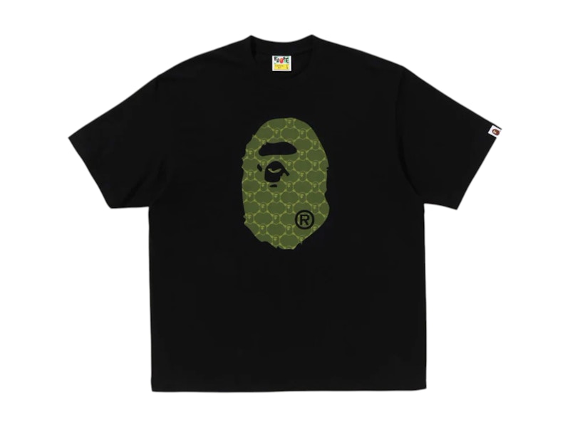は自分にプチご褒美を BAPE Men's Black Tee Fit Relaxed Head Ape Monogram College パンツ