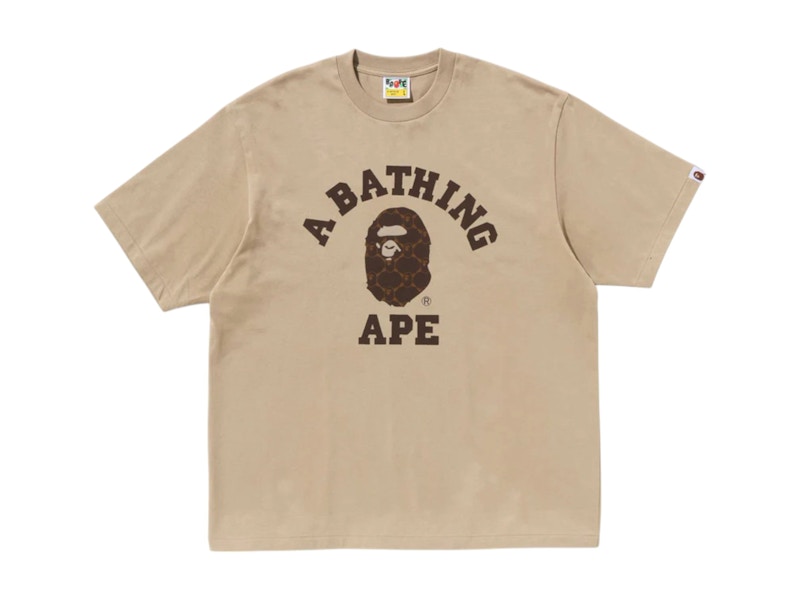 Pre-owned Bape Men's College Monogram College Relaxed Fit Tee Shirt In Beige