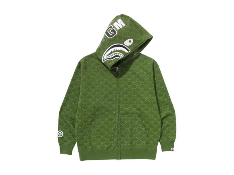 Pre-owned Bape Men's College Monogram Relaxed Fit Shark Full Zip Hoodie In Green