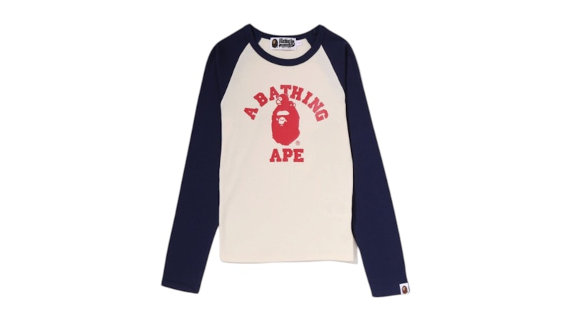 BAPE College Raglan Cropped L/S T-shirt Cream