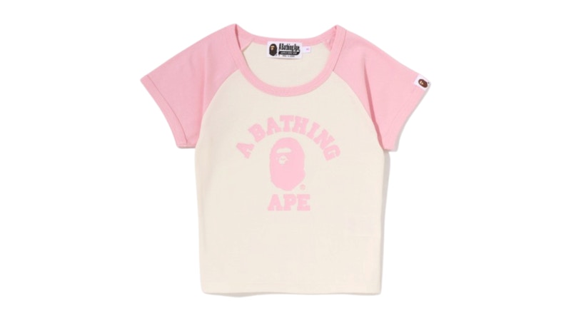 BAPE College Raglan Cropped Tee Pink/Cream