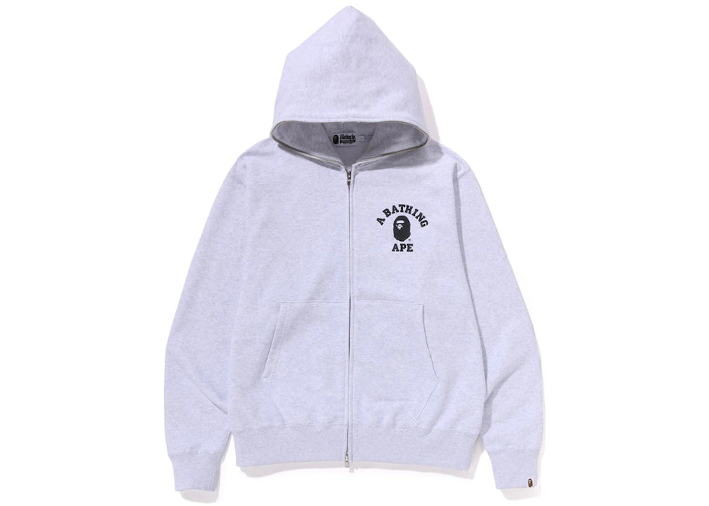 BAPE College Relaxed Fit Full Zip Hoodie (SS23) Light Grey Men's - SS23 ...
