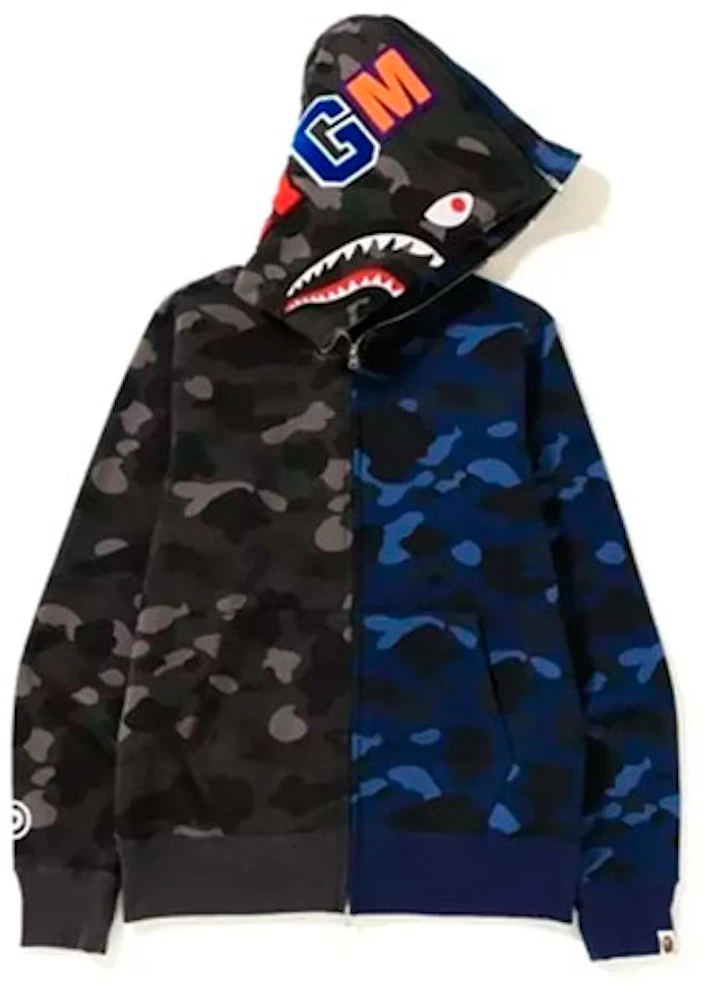 BAPE Color Camo 1/2 Shark Full Zip Hoodie Black/Navy Men's - FW19 - US