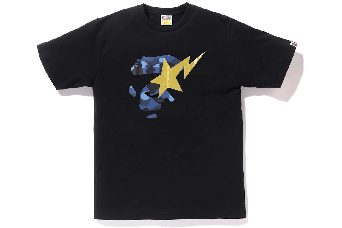 BAPE Color Camo Ape Face on Gold Bapesta Tee Black/Blue