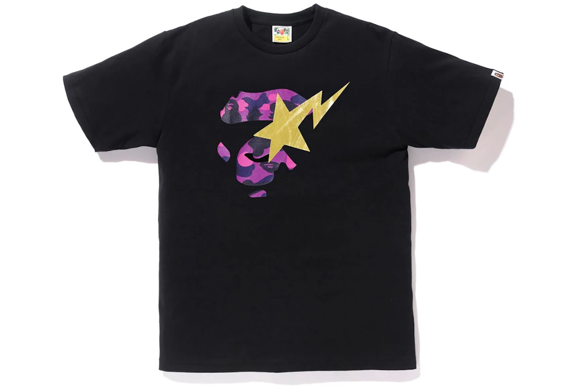 BAPE Color Camo Ape Face on Gold Bapesta Tee Black/Purple