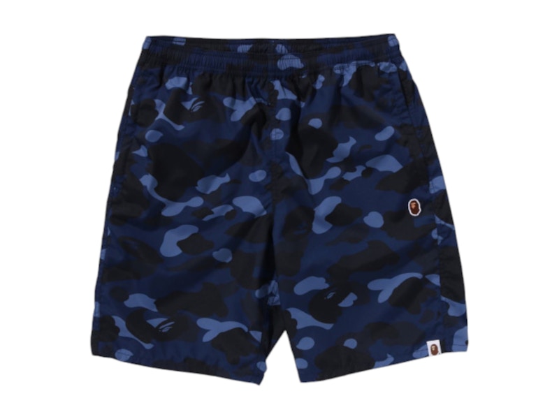 BAPE Color Camo Ape Head One Point Beach Shorts Navy Blue