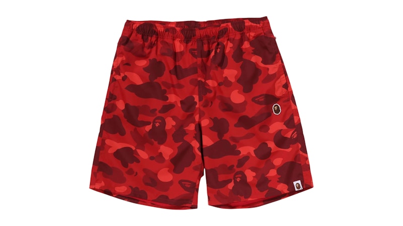 BAPE Color Camo Ape Head One Point Beach Shorts Red