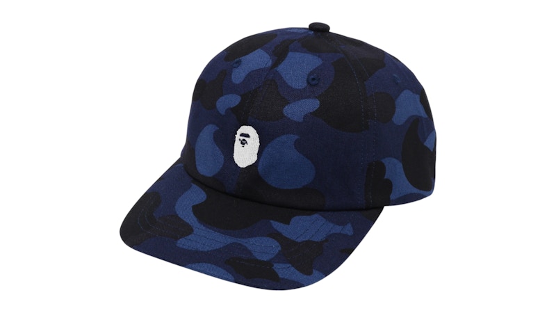 Pre-owned Bape Men's  Camo Ape Head One Point Panel Cap In Navy Blue