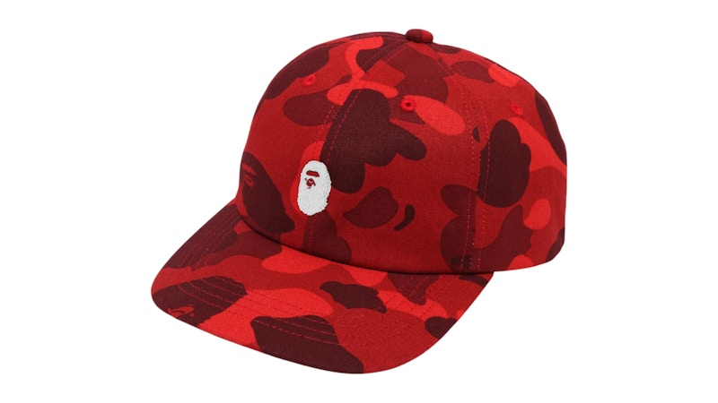 Pre-owned Bape Men's Camo Ape Head One Point Panel Cap In Red