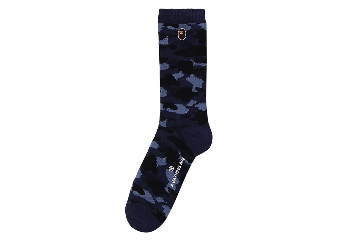 Pre-owned Bape Color Camo Ape Head One Point Socks Navy