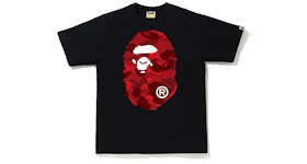 T-shirt BAPE logo tête de singe camouflage noir/rouge