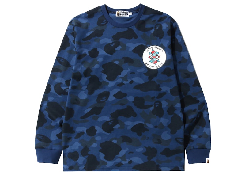 BAPE Color Camo Busy Shark L/S Tee Navy