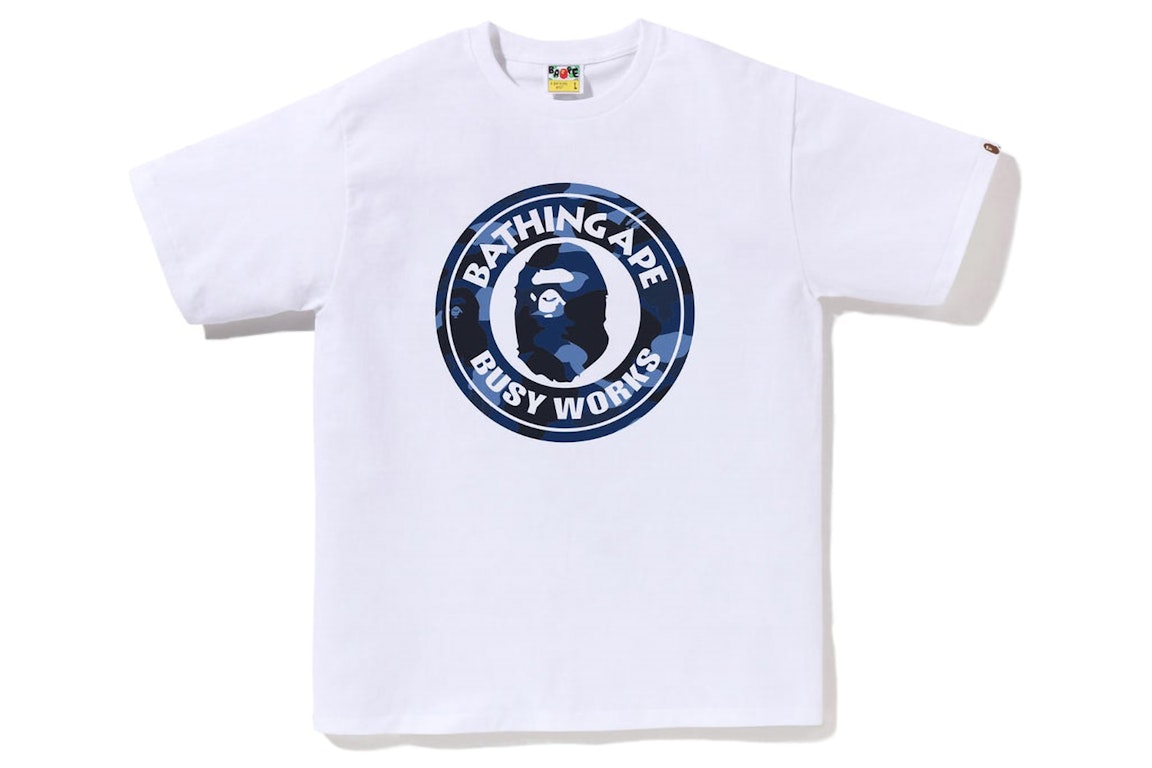 Pre-owned Bape Color Camo Busy Works Tee (ss23) White Navy