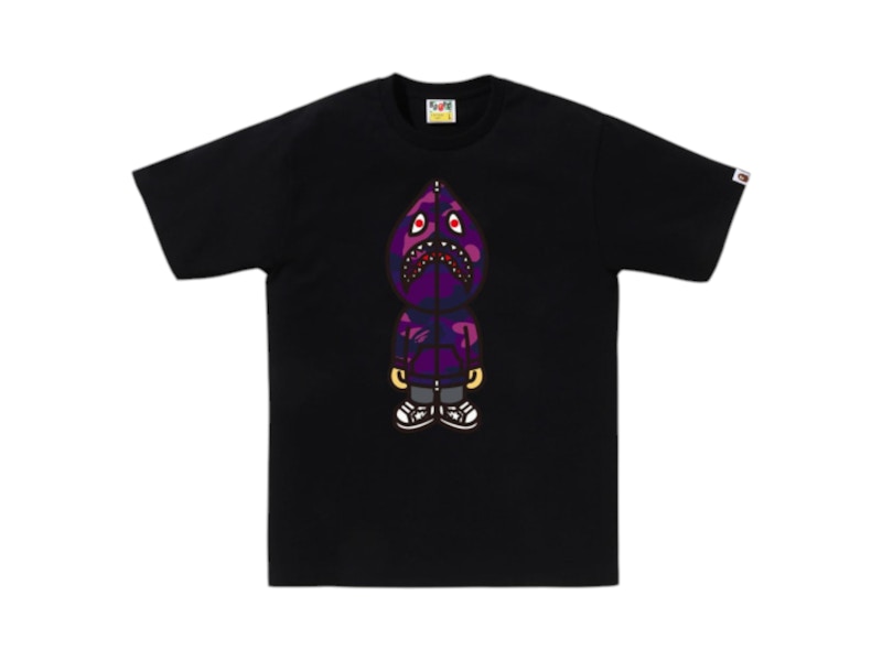 Pre-owned Bape Men's Camo Classic Milo Shark T-shirt In Black/purple In Multi