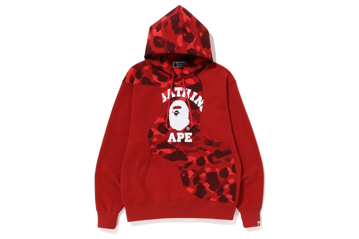 Pre-owned Bape Color Camo College Cutting Relaxed Fit Hoodie Red