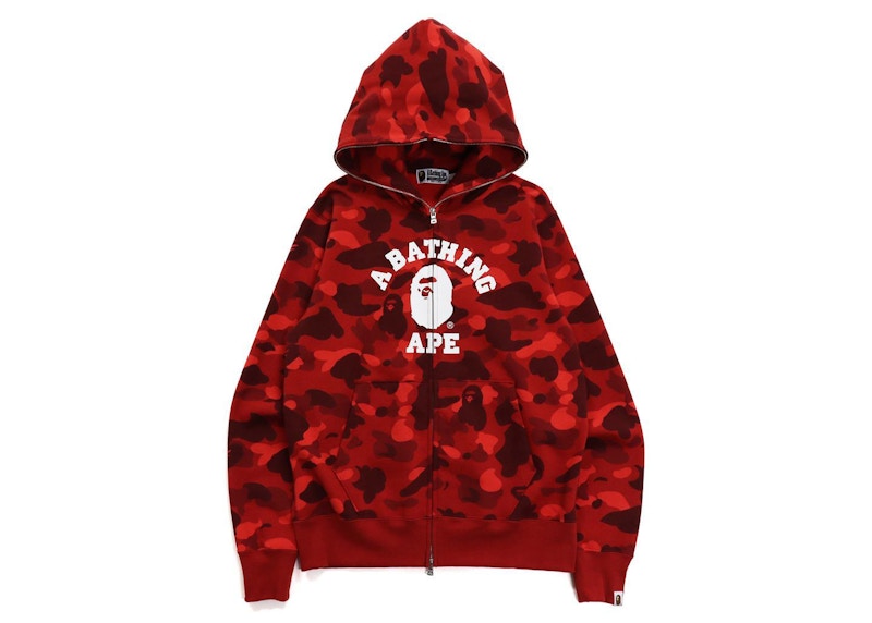 Bape red hoodie store camo