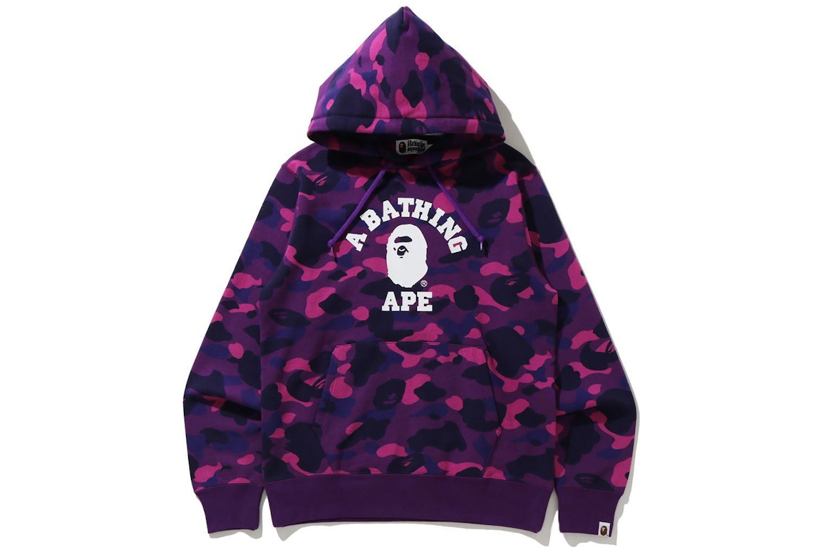 Pre-owned Bape Color Camo College Pullover Hoodie (ss21) Purple