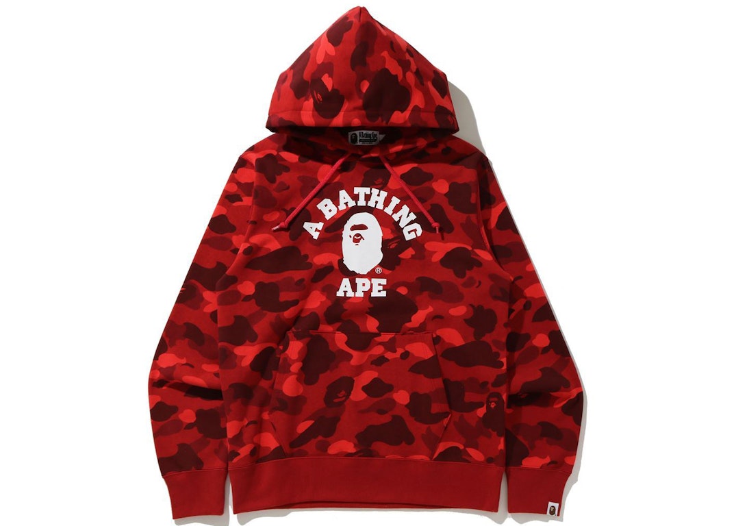Pre-owned Bape Color Camo College Pullover Hoodie (ss21) Red