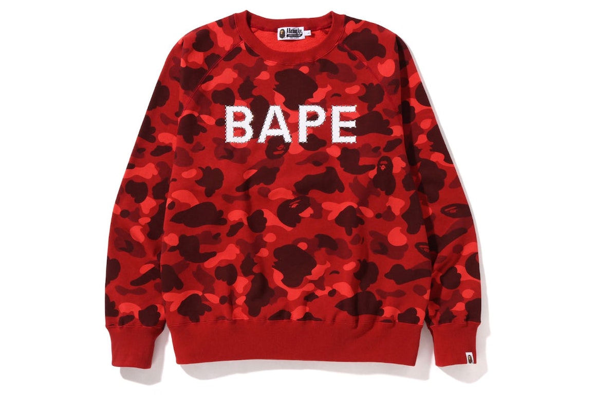 Pre-owned Bape Color Camo Crystal Stone Relaxed Fit Crewneck Sweatshirt (ss22) Red
