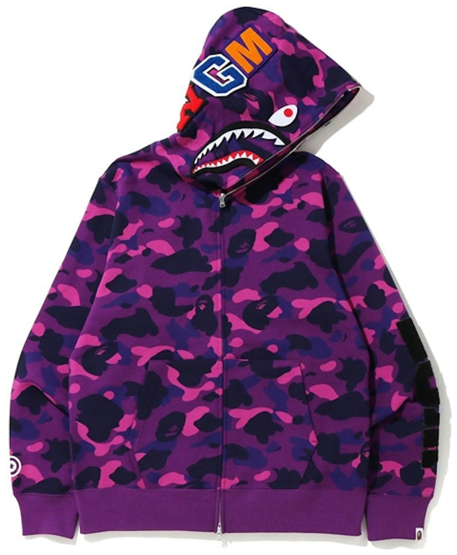 BAPE Color Camo Detachable Shark Full Zip Hoodie Purple - SS20