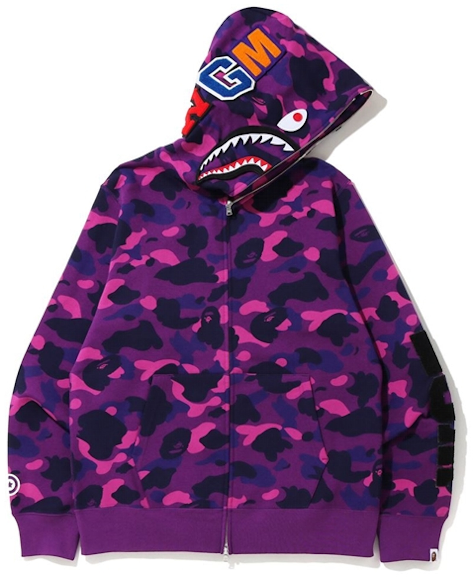 BAPE Color Camo Detachable Shark Full Zip Hoodie Purple - SS20