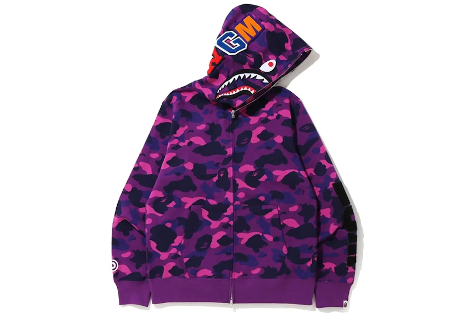BAPE Color Camo Detachable Shark Full Zip Hoodie Purple Men's - SS20 - US