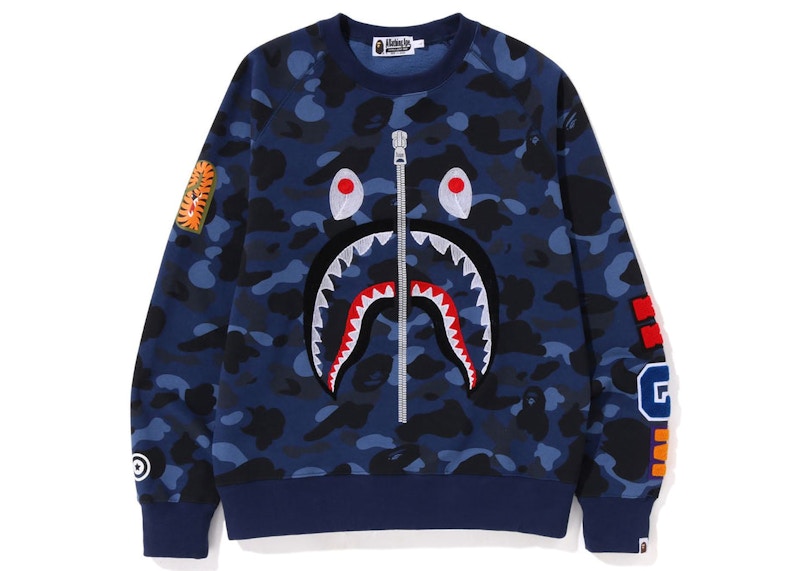 BAPE Color Camo Embroidery Shark Crewneck Navy Men's - SS23 - US