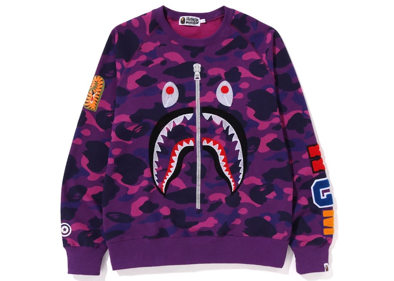 BAPE Color Camo Metal Zip Shark Crewneck Purple Men's - FW18 - US