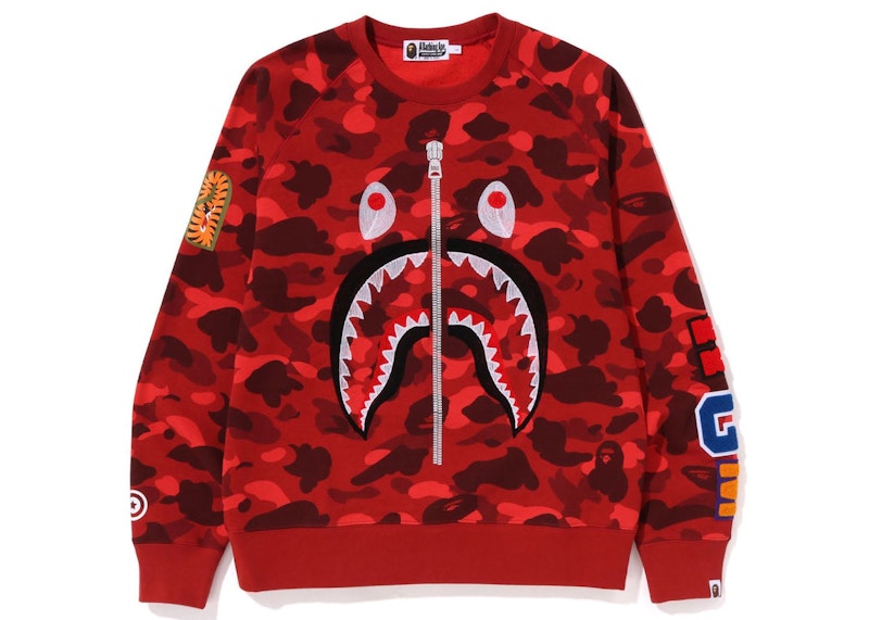 BAPE Color Camo Embroidery Shark Crewneck Red Men's - SS23 - US