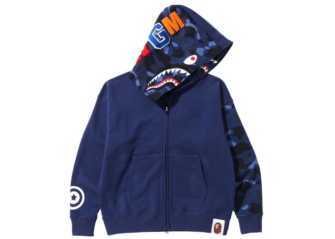 Pre-owned Bape Color Camo Giant Shark Loose Fit Full Zip Hoodie Navy