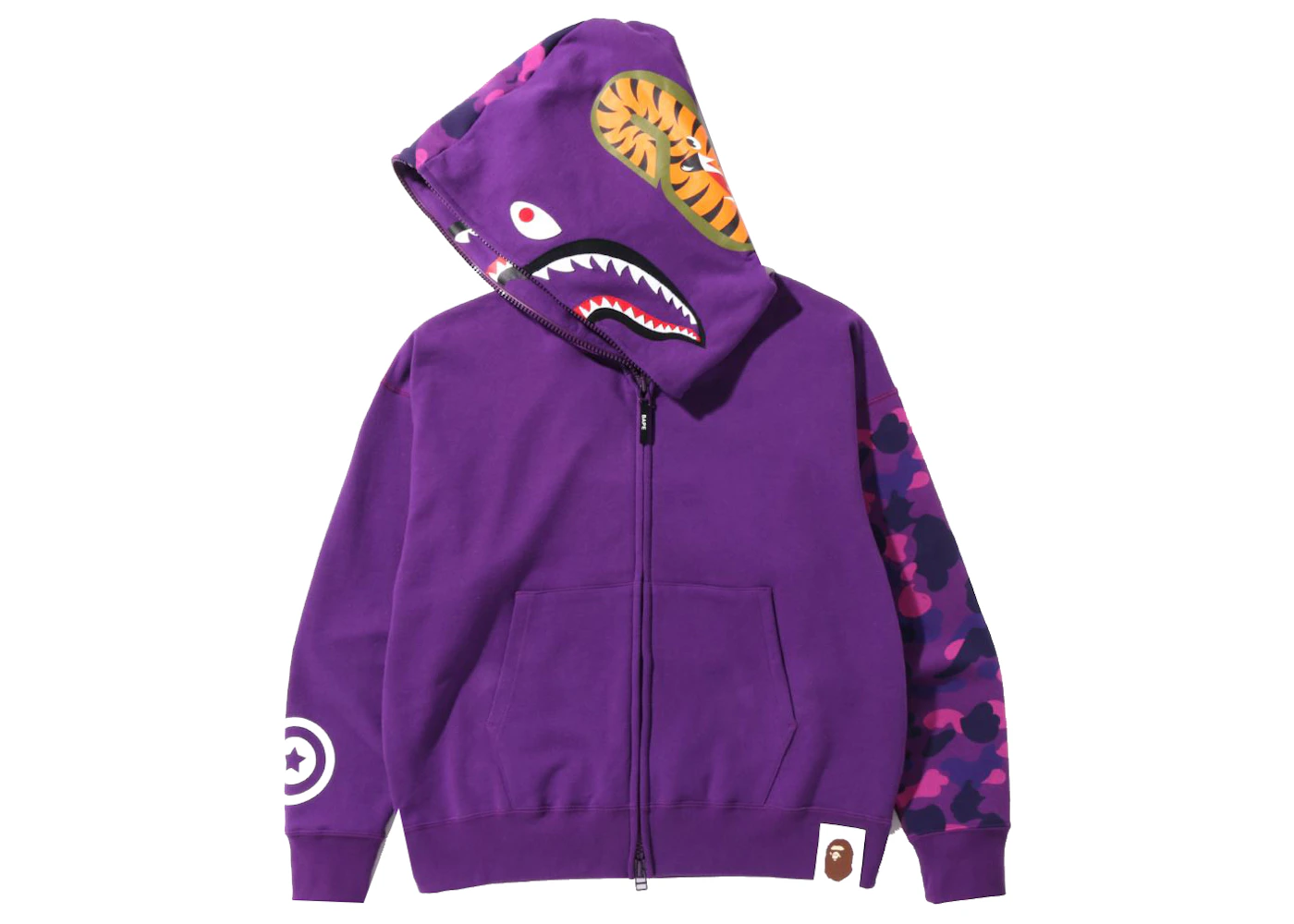 BAPE Color Camo Giant Shark Loose Fit Full Zip Hoodie Purple Men's ...