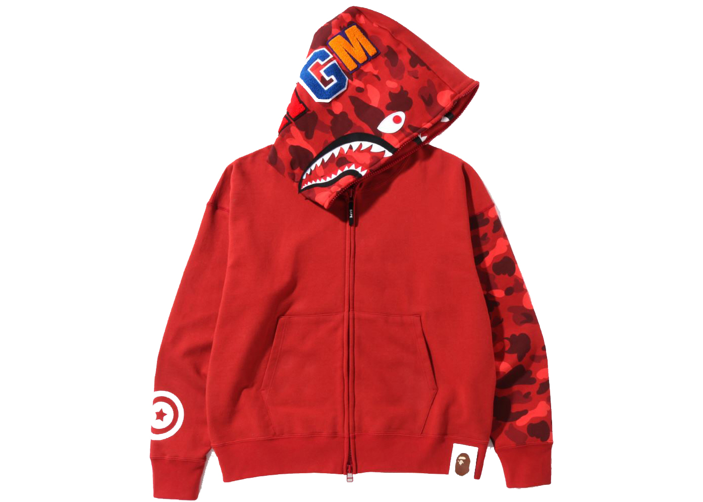 BAPE Color Camo Giant Shark Loose Fit Full Zip Hoodie Red - SS22