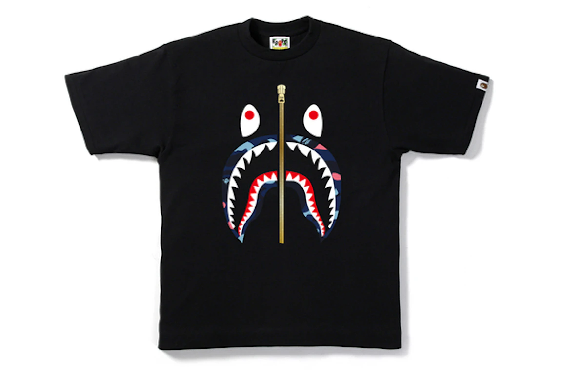 BAPE Color Camo Gold Zip Shark Tee Black/Multi