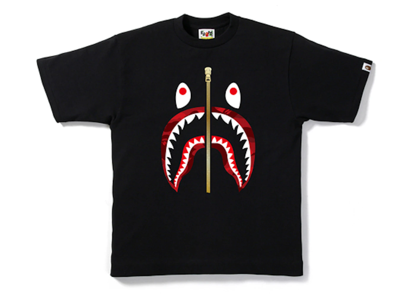 Bape Color Camo Gold Zip Shark Tee Black Red Ss19 Bape Color Camo Gold Zip Shark Tee Black Red Ss19