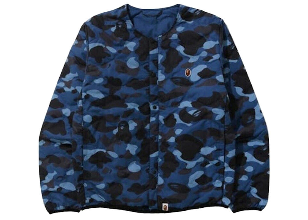 Pre-owned Bape Color Camo Lightweight Down Jacket Navy
