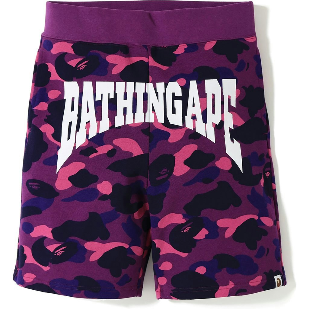 BAPE Color Camo Logo Sweat Shorts Purple SS19 Men's US
