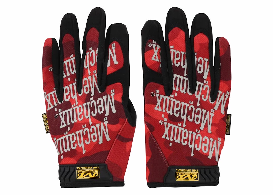 Pre-owned Bape Color Camo Mechanix Wear Gloves Red